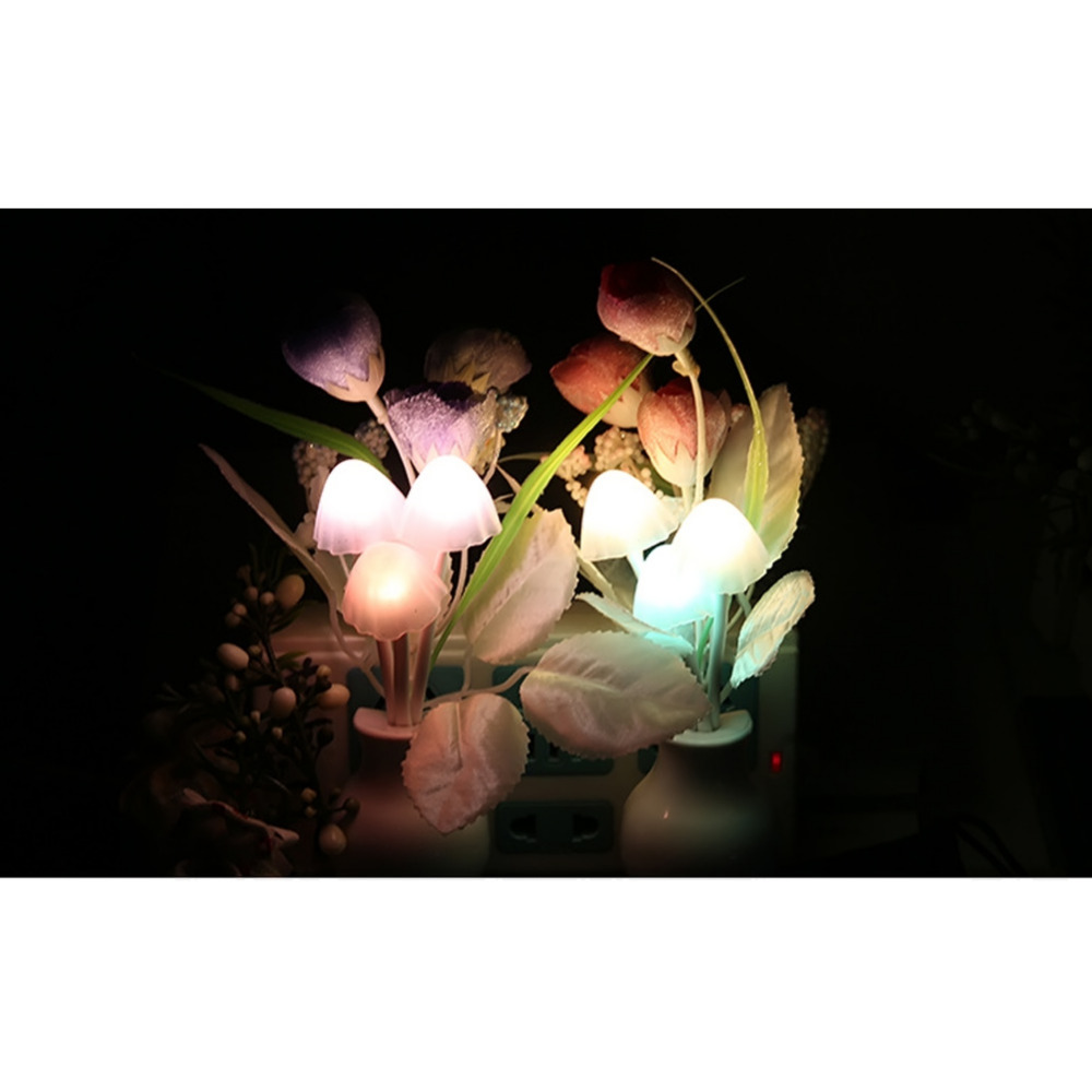 loverly color change light sensor light control led night light mushroom tulip flower potted nightlight for baby kids