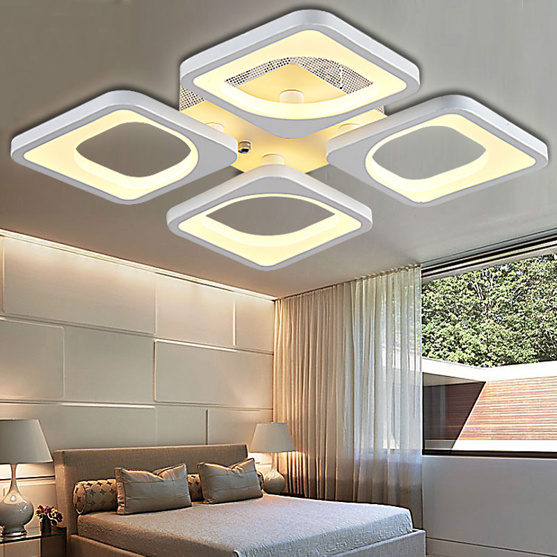 modern 450mm 4 square heads ceiling light 85-265v 32w led foyer bedroom dining room luminarias led ceiling lamp