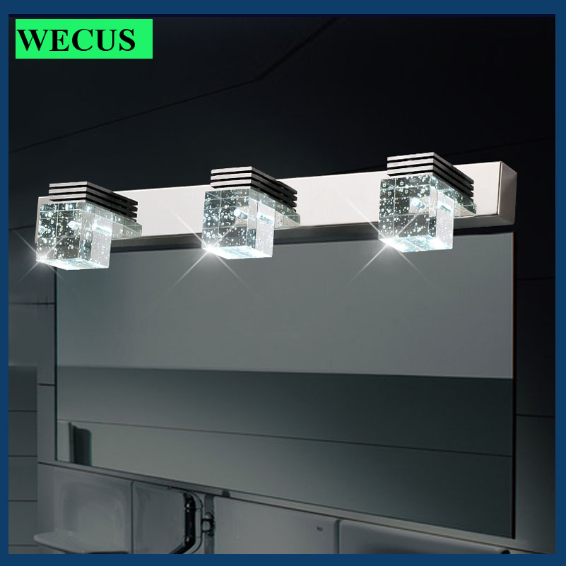 modern crystal toilet bathroom mirror lights ac85-265v 9w 3 heads 45cm led bathroom wall lamps,rectangle lighting fixtures leds