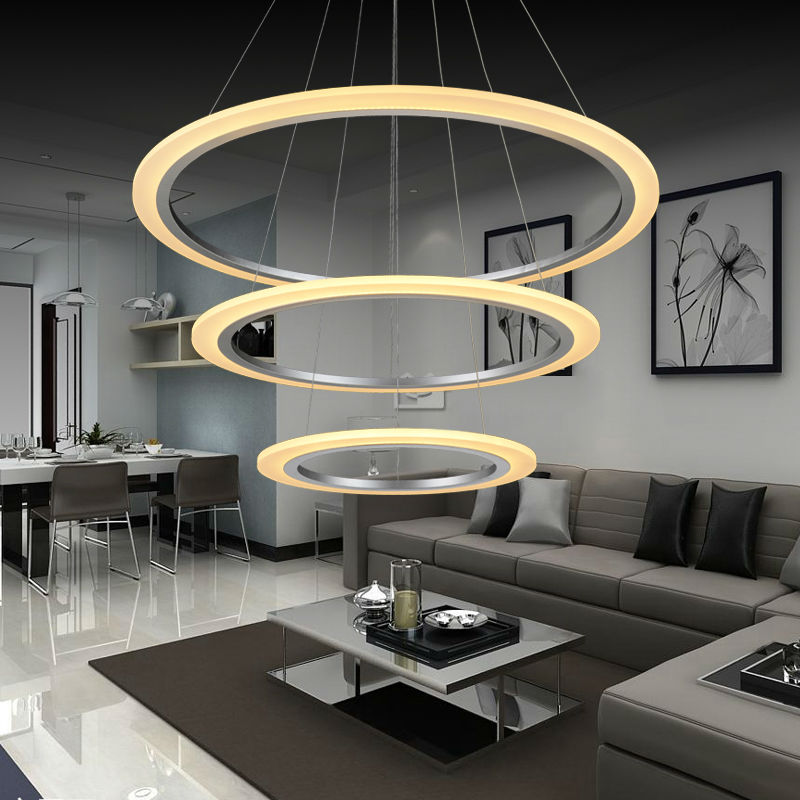 modern led pendant lights 3 rings white acrylic luxury lamp shades for living room dining room hanging lamp remote control