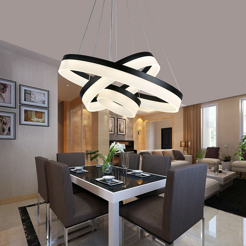 modern led pendant lights for living dining room 3 rings lighting lamp fixture acrylic lamp shades lights with remote control