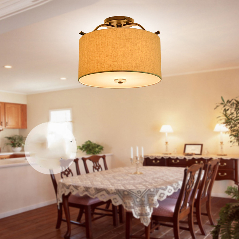 new american pastoral ceiling light, fabric lampshade surface mounted lamp, foyer bedroom decoration lighting