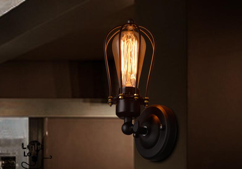 single head country style grape shape metal cage industrial retro vintage e27 wall lamp light warehouse sconce with bulb