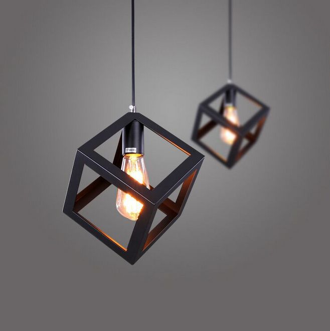 vintage cube pendant lights northern europe industrial iron lightings for cafe bar single retro loft pendant lamp with bulb