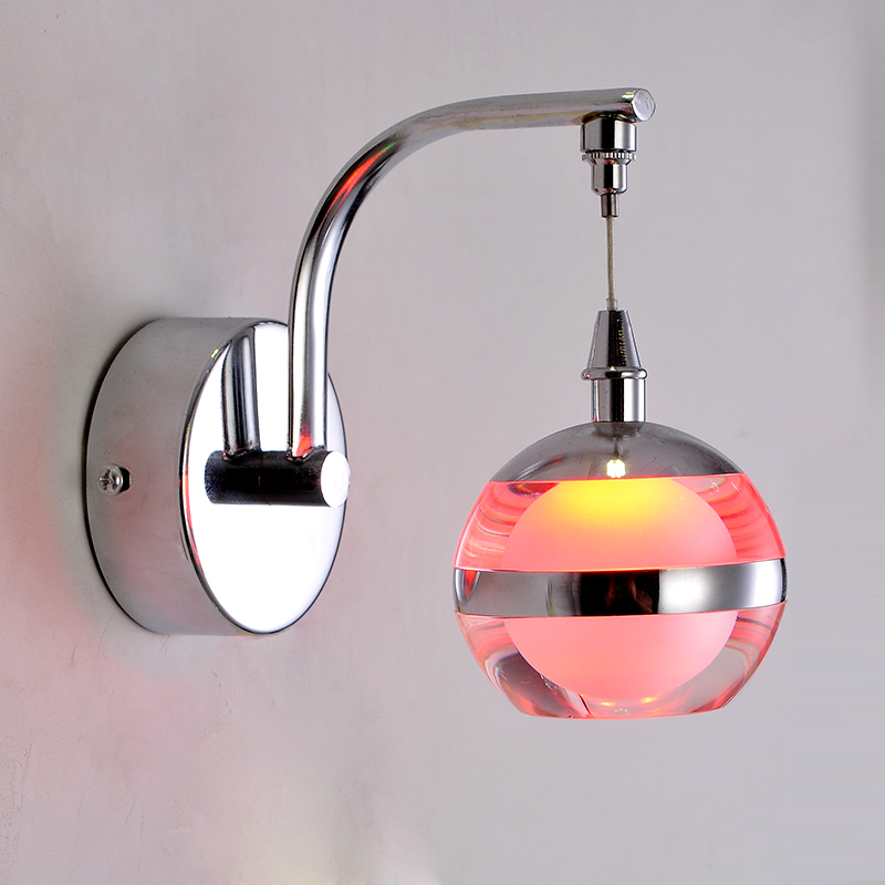 1 head modern led lustre mounted plated metal acrylic ball wall lamp for bedroom