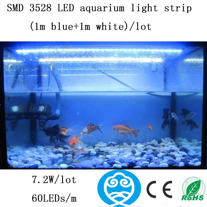 (1m blue+1m white)/lot 220v 7.2w/lot smd 3528 led aquarium light strip,decorate the fish tank and provide illumination to plants