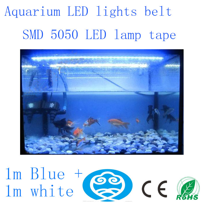 (1m blue + 1m white)/lot,28.8w/lot 220v smd 5050 led strip aquarium light ,fish tank light,for grow box system