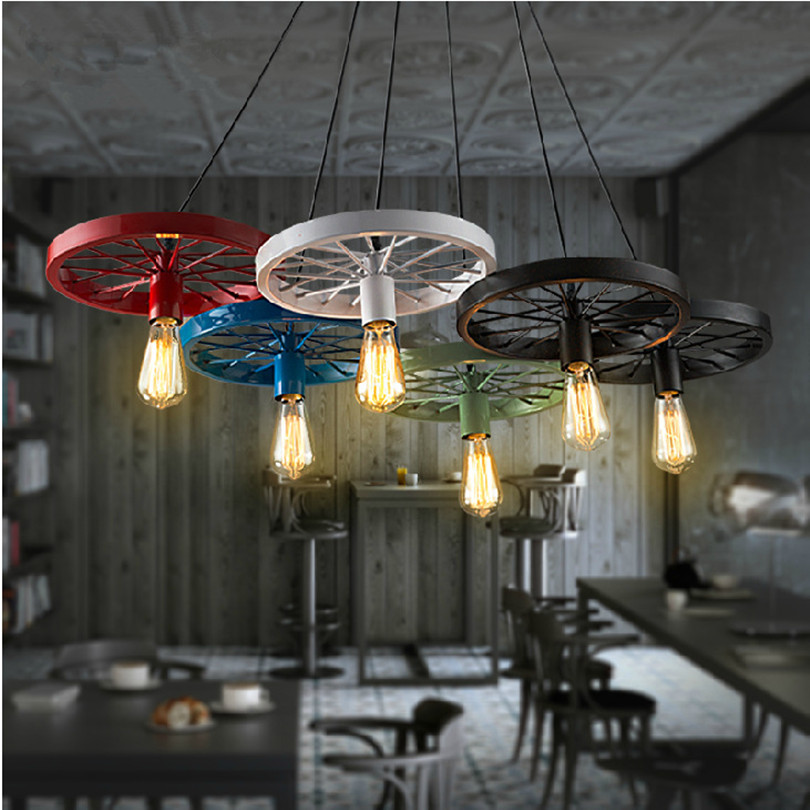 2015 8 styles creative characteristic iron wheel chandelier modern led american country loft iron chandelier with led bulbs