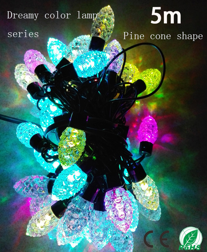 5m pine cone shape led string lights, 4 color random transform,luminaria christmas and wedding decoration