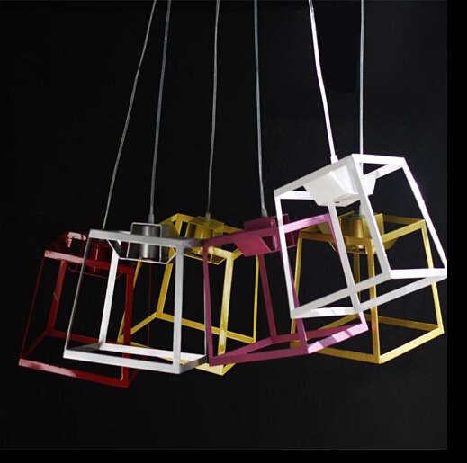 edison bulb ly nordic modern fashion minimalist design iron art square colorful frame pendant light