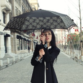 elegance lady fashion umbrella white and black color lace edge flower pattern umbrellas