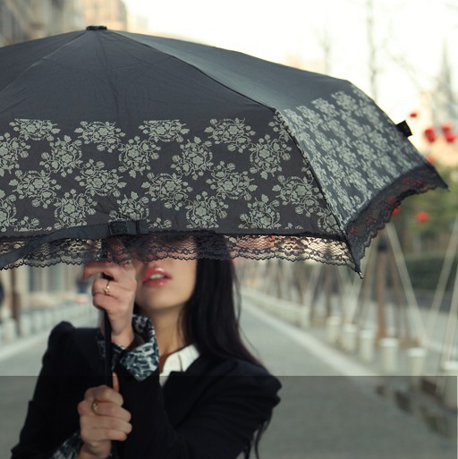 elegance lady fashion umbrella white and black color lace edge flower pattern umbrellas
