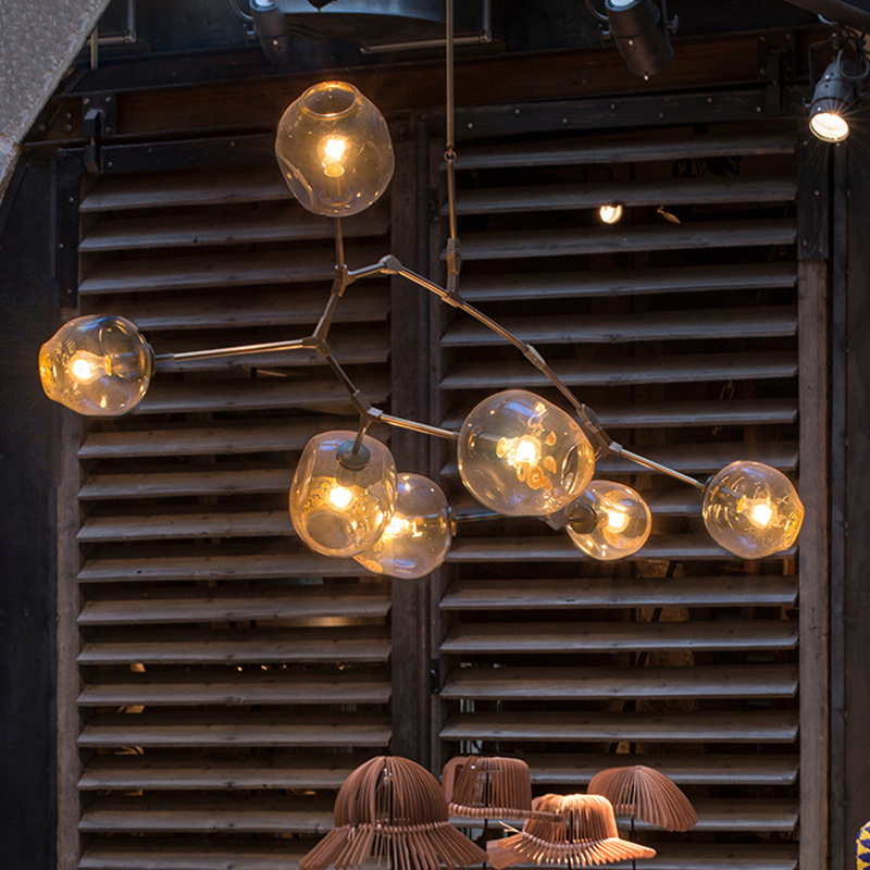 glass shade retro lindsey adelman pendant lamp fixtures vintage loft industrial pendant lights black gold bar stair dining room