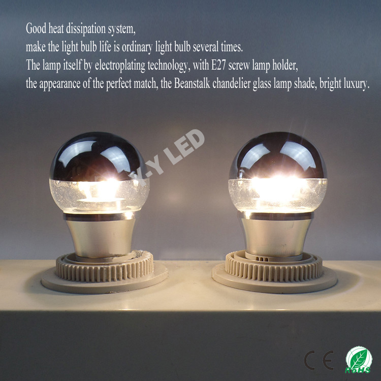 led light bulbs warm white 220v 3w half plating mercury energy saving cooling fan bubble e27 reflective shadow bubble ball