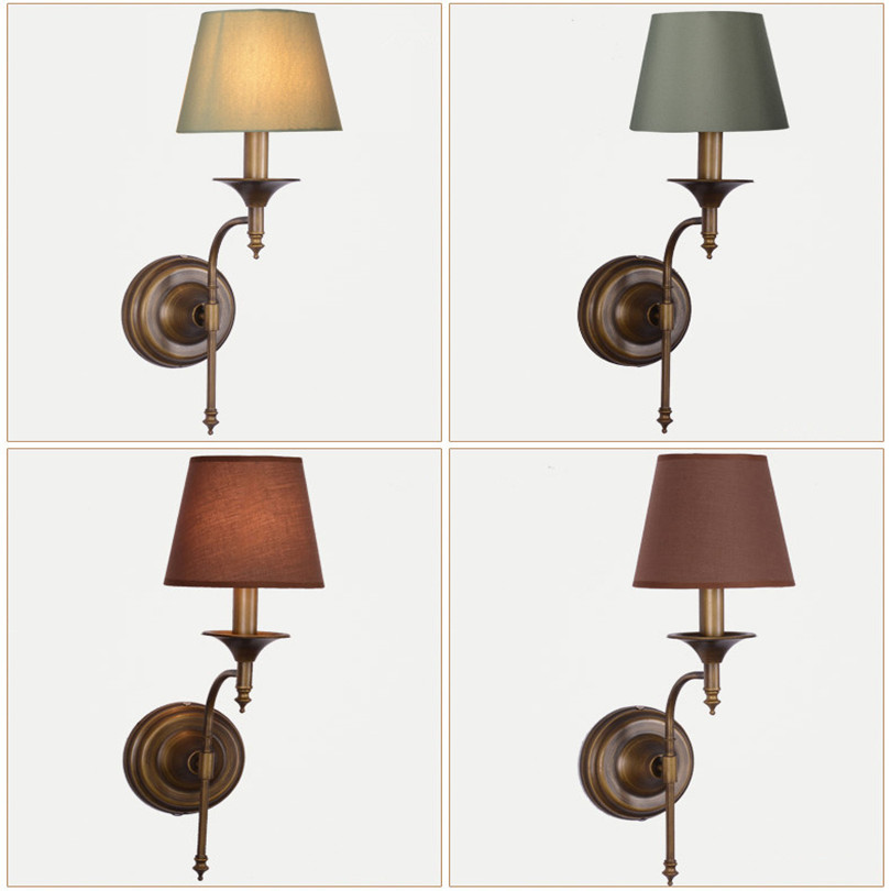 mideterranean painted iron simple retro wall lamp with fabric lampshades for bedroom