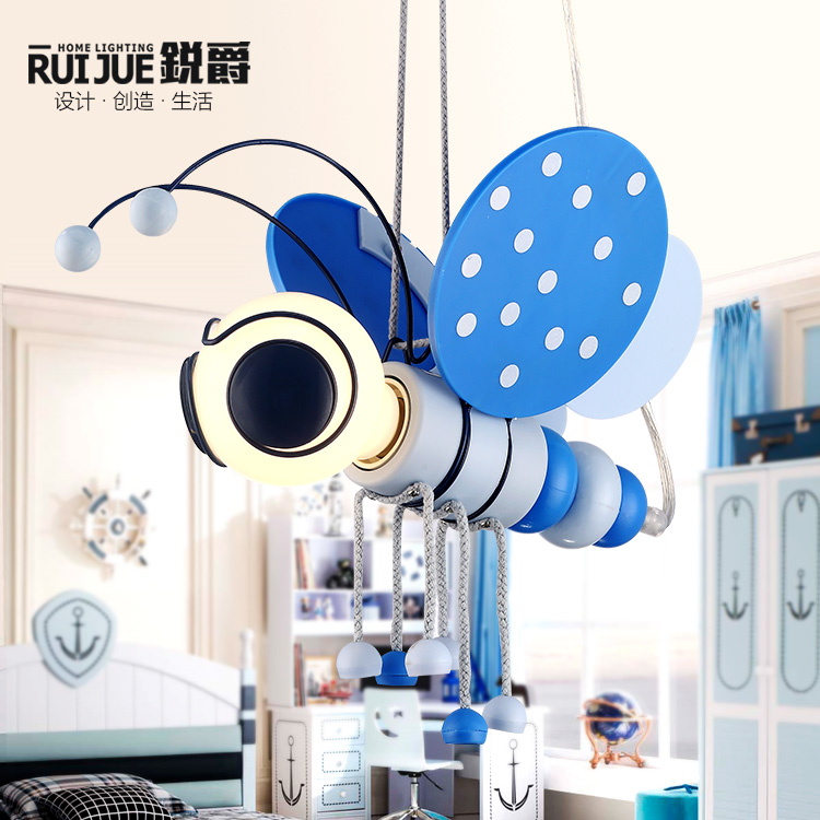 modern boy bedroom droplight eye protection mediterranean blue brave naive cute pure cartoon bee pendant light