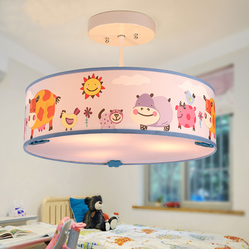 modern eye protection kids room droplight simple round cloth acrylic cartoon animal pendant light