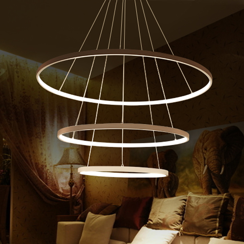 modern pendant lights for living room dining room 3/2/1 circle rings acrylic aluminum body led lighting ceiling lamp fixtures