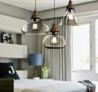 original bulb ly! abc 5colors glass pendant lamp wood iron chain retro simple transparent pendant lamp