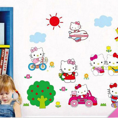 the second half price !! removable cartoon wall sticker wall paper pvc waterproof kitty cat kids room wall paper