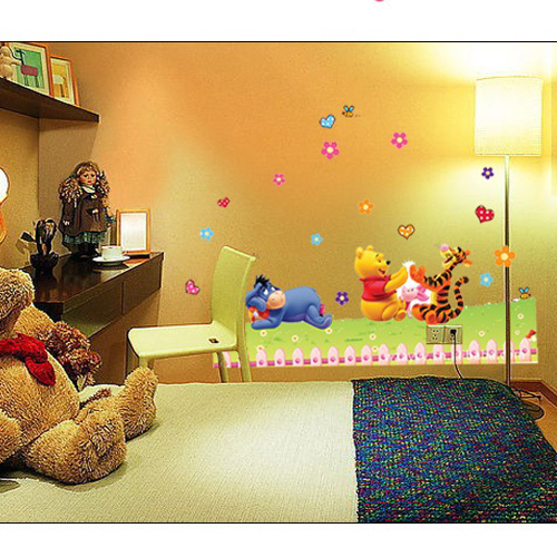 the second wall paper only 3.5 usd !! removable cartoon wall sticker wall paper pvc waterproof bear tiger boy bedroom wall paper