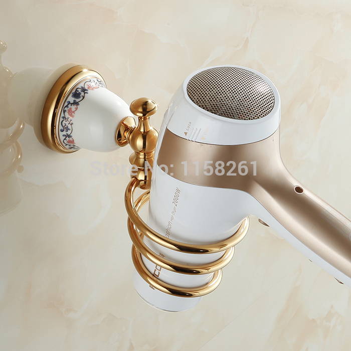 modern fashion bathroom hair dryer shelf rack golden finish commodity holder wall mount bathroom accessories3315k