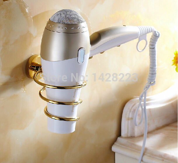 wall mounted golden luxury hair dryer shelf solid brass spiral shape bathroom dryer rack