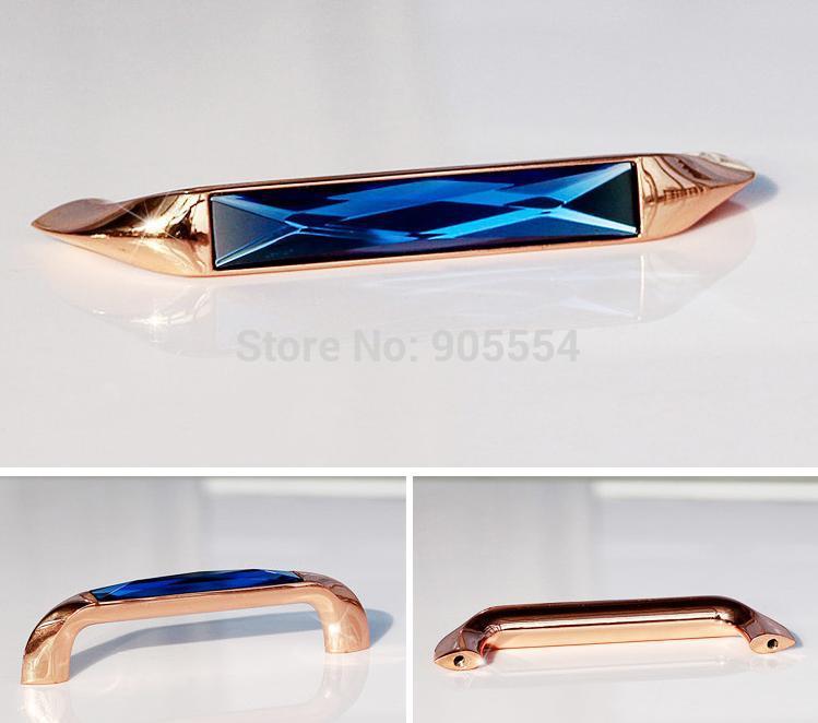 128mm blue color k9 crystal glass furniture handle drawer pulls& cabinet handle