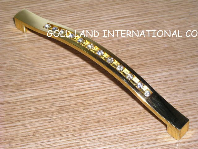 128mm crystal glass zinc alloy golden furniture drawer handle