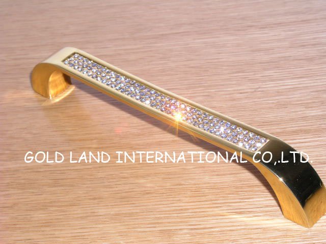 160mm k9 crystal glass glittering golden color furniture long handles