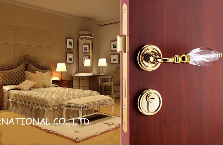 72mm 2pcs handles with lock body+keys crystal glass bedroom door lock/luxurious el door lock