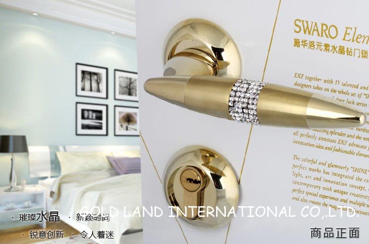 72mm 2pcs handles with lock body+keys crystal glass gate lock/luxurious bedroom door lock
