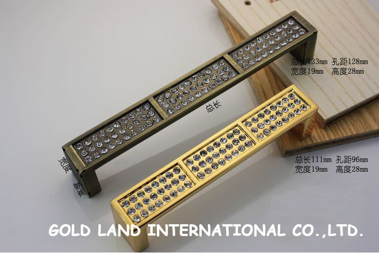 128mm k9 crystal glass k golden color furniture drawer handles