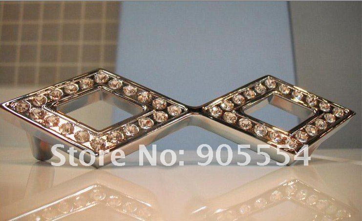 96mm rhombus zinc alloy and crystal furniture handle/crystal cabinet handle