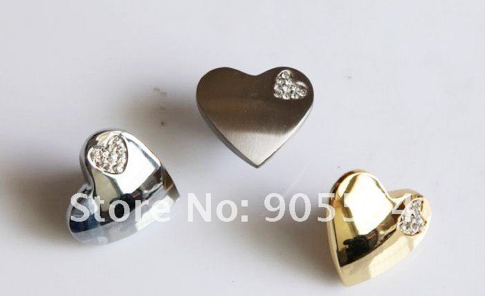 l36xw34xh21mm zinc alloy furniture handle/crystal glass heart-shaped drawer knob