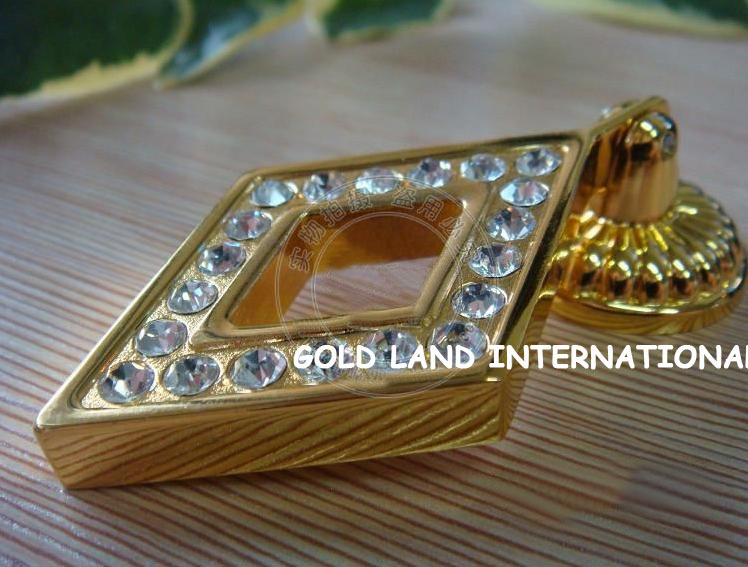 l75xw35mm golden zinc alloy crystal cabinet handle/furniture knob