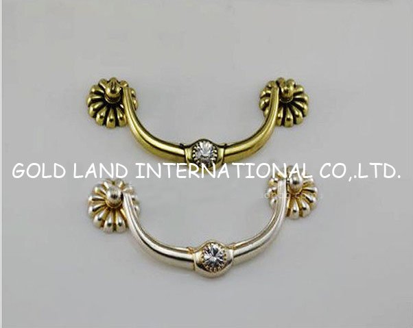 96mm l128xd30xh16mm golden zinc alloy and crystal cabinet handle