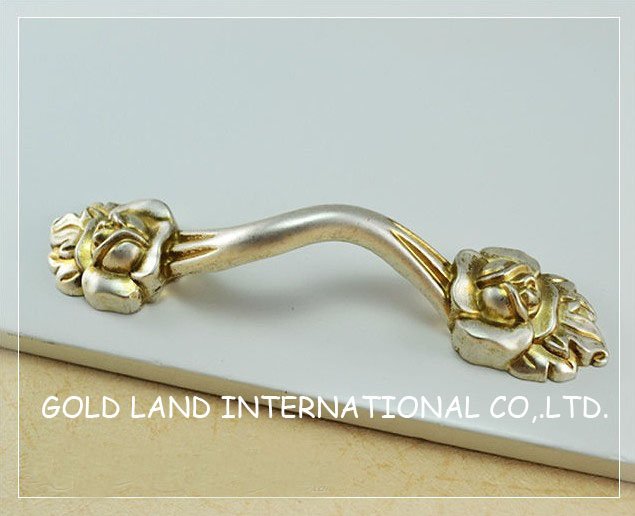 96mm l134xw27xh27mm archaize silver with golden color zinc alloy flower furniture handles/cabinet handle