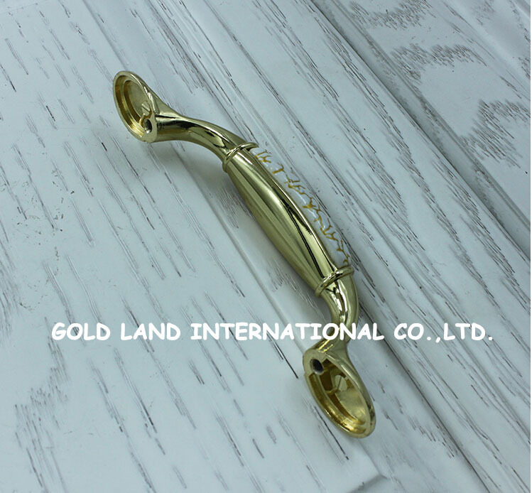 96mm european plating bright gold 18k zinc alloy handle natural crack ceramic cabinet drawer knob door handle pull 10pcs