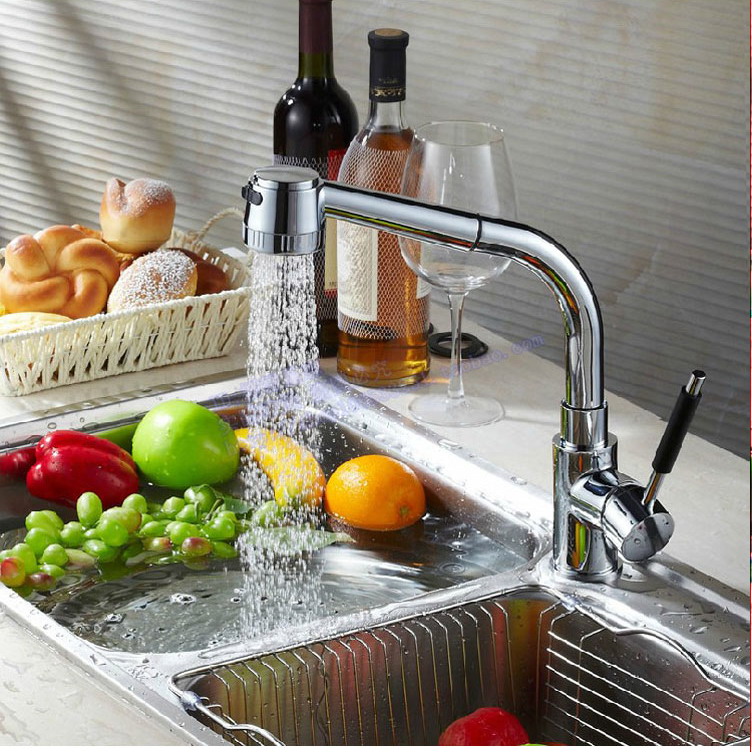 brand new modern pull out kitchen sink faucet, and cold water chrome finish brass body ceramic valve