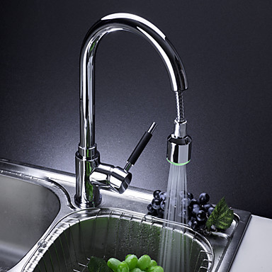 single handle solid brass pull out kitchen sink faucet tap with color changing ,torneiras parede pia cozinha grifos cocina