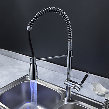 solid brass spring pull out kitchen faucet tap with color changing ,torneira para pia cozinha grifo