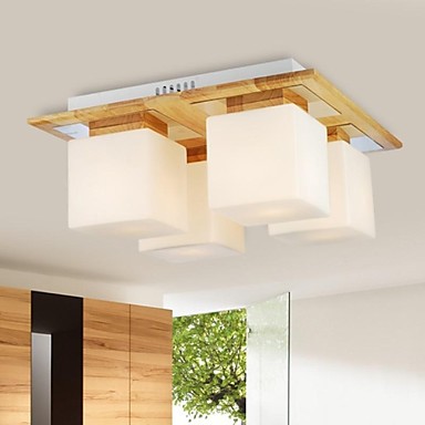 oak and glass led modern ceiling lamp with 4 lights for living room light fixtures, luminaria lustres de sala teto