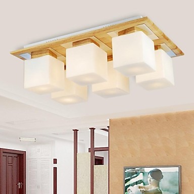 oak and glass led modern ceiling light with 6 lights for living room lamp fixtures,luminairas lustres de sala teto