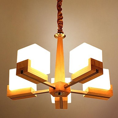 oak and glass modern led pendant light lamp with 5 lights for dinning room,luminaire e pendentes de sala
