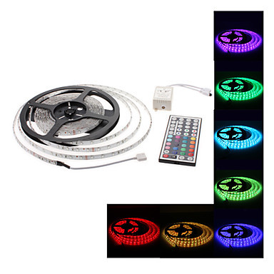 1pcs/lot rgb led strip light lamps waterproof 5m smd 3528 300 leds/roll 12v+44 keys remote controller