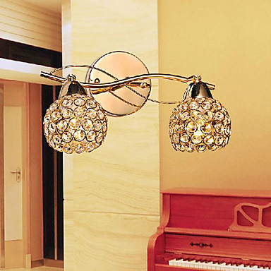 wall sconce, modern golden led crystal wall light lamp with 2 lights for home lighting stainless steel plating