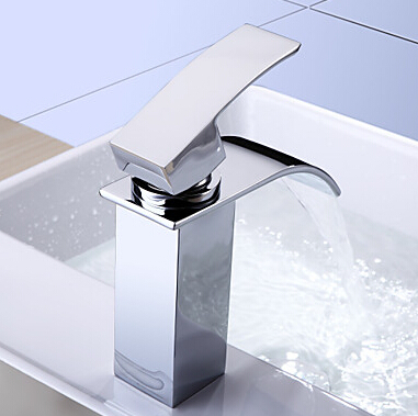 bathroom basin sink waterfall faucet square widespread copper tap