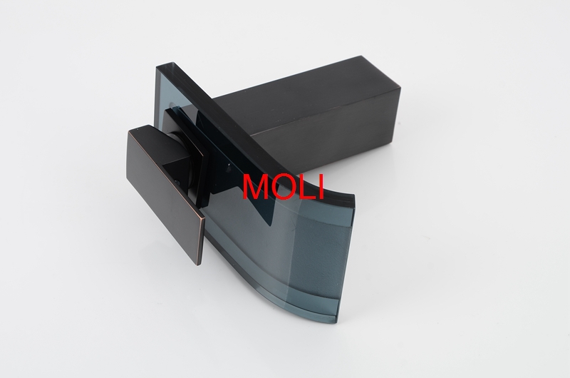 bathroom oil rubbed bronze faucet deck mounted glass spout waterfall faucets square black vessel sink water tap