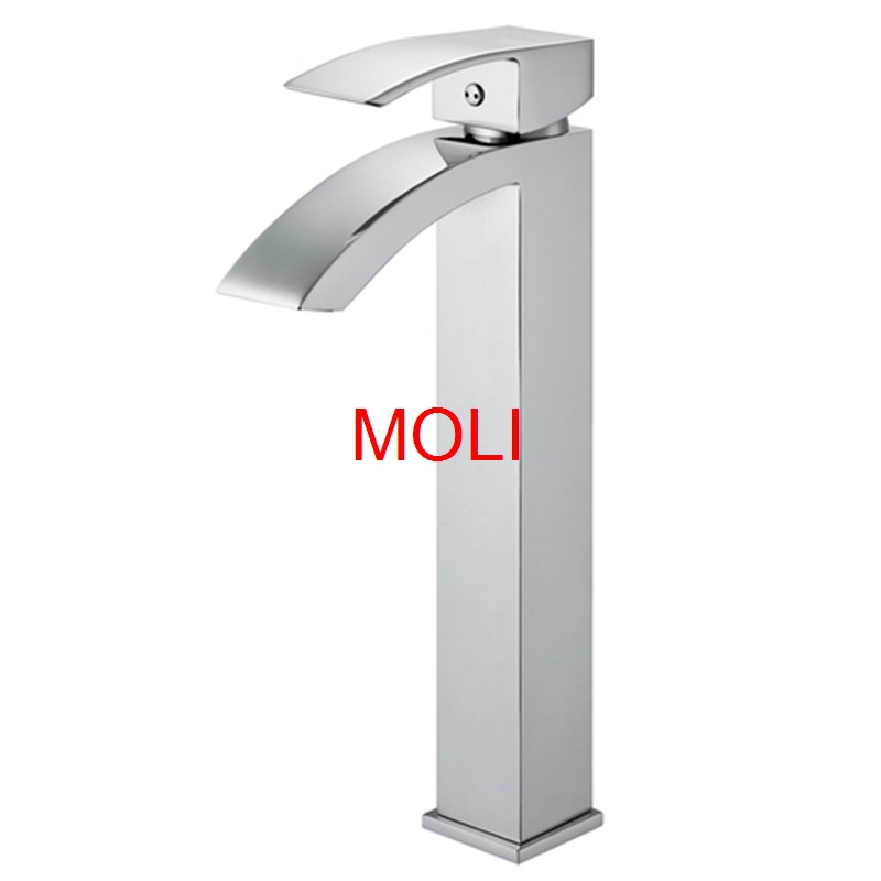 bathroom tall faucet square single handle water taps deck mounted waterfall vessel sink mixer torneiras